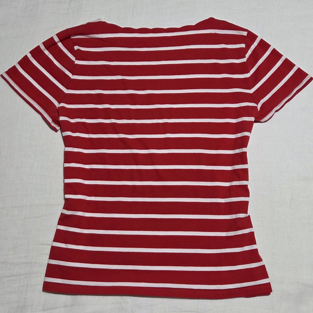 Talbots Scallop Red and White Striped Tee - Picture 6 of 15